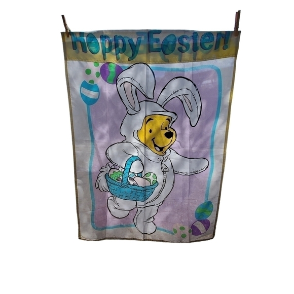 Vtg Disney Winnie the Pooh Hoppy Easter Large yard Flag - Picture 5 of 14